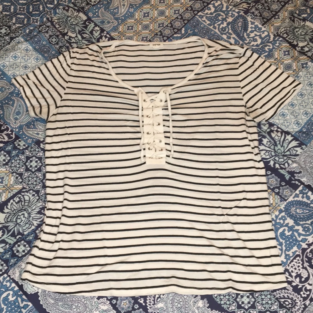 Garage Striped Lace Up Top
